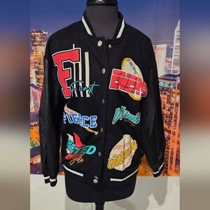 Ladies Black Graphic Varsity Jacket